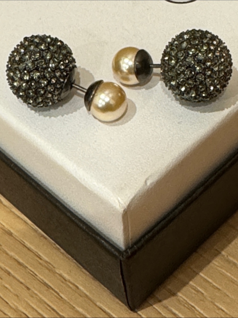 Dior Double-Sided Stud Earrings in Black Crystal and Ivory Pearl